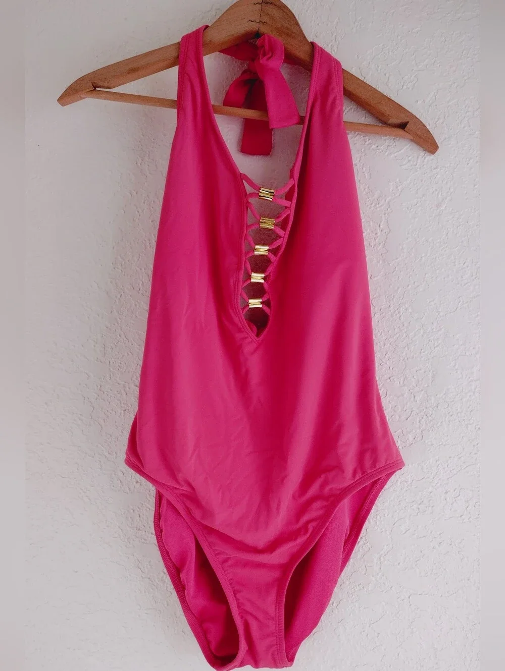 Bleu Rod Beattie Hot Pink Bikini Top with Gold Accents